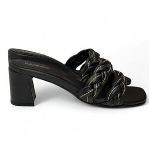 Kaanas Women's Black Tartu Braided Leather Contrast Stitching Heel Sandal Size 7